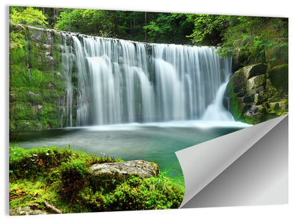 Emerald Forest Waterfall with Mossy Stones Wall Art
