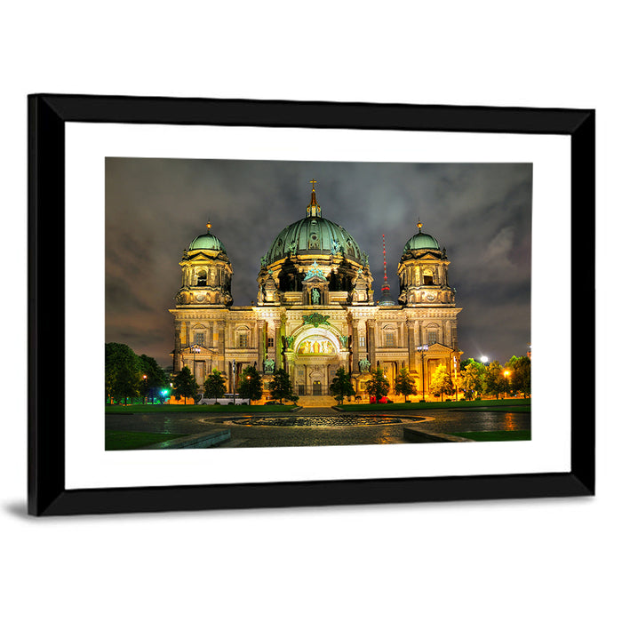 Berlin Cathedral Night View Wall Art as a framed print
