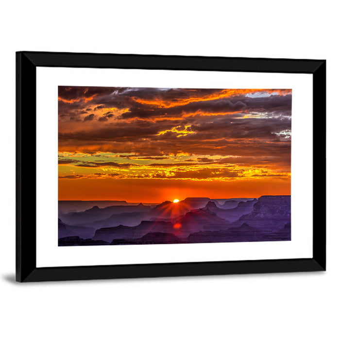 Lipan Point Sunset Sunburst Wall Art as a framed print