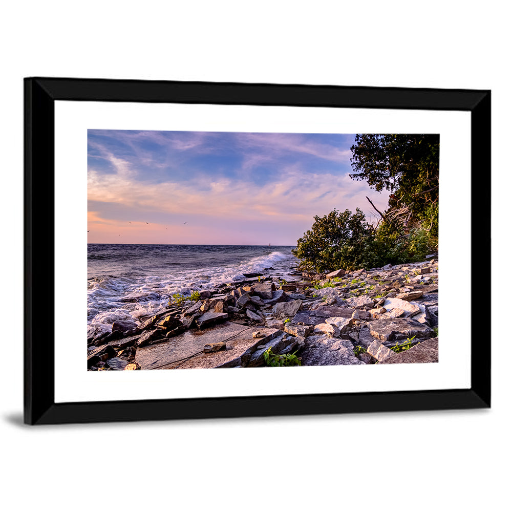 Lake Michigan Rocky Shoreline at Dusk Wall Art