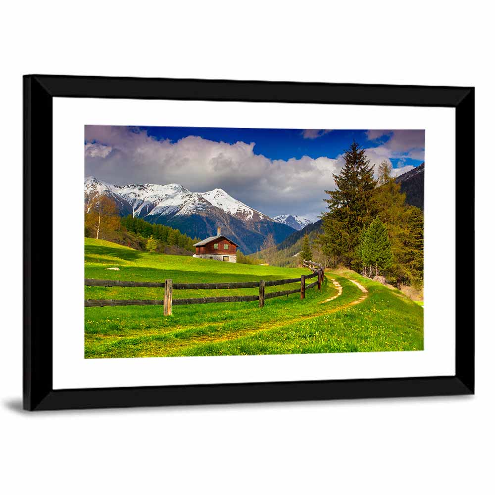 Alpine Meadow Cabin, Swiss Alps Wall Art