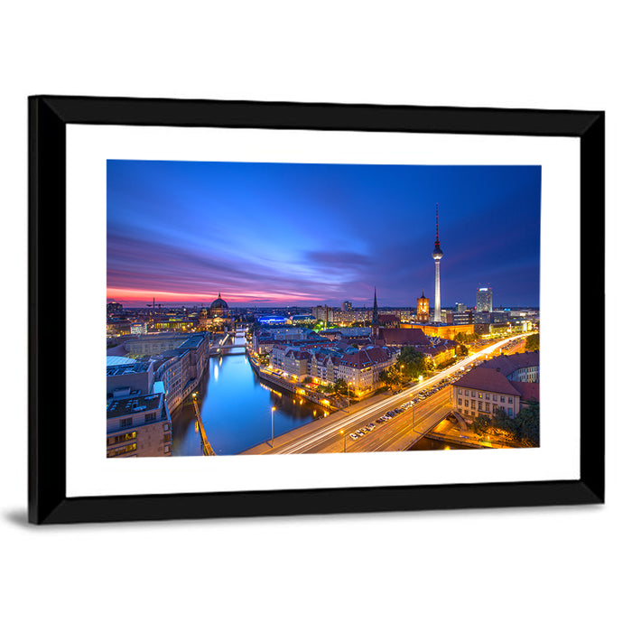 Berlin Skyline at Twilight Wall Art as a framed print