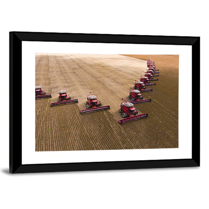 Aerial Soybean Harvest Wall Art as a framed print
