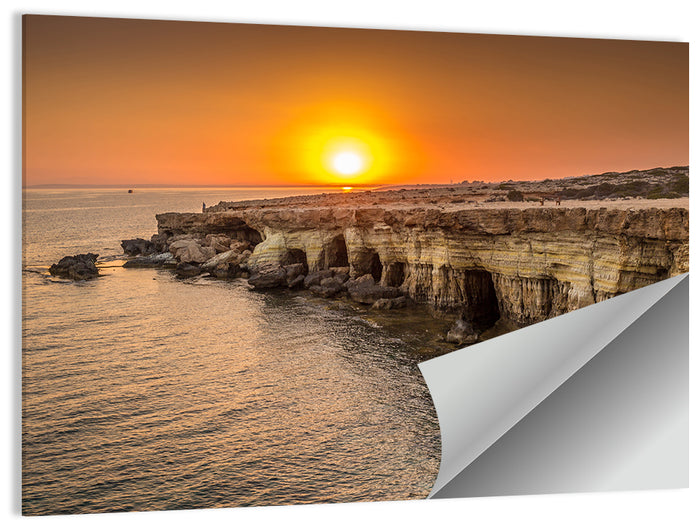 Sunset Over Sea Caves Wall Art as a poster print