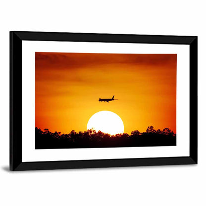 Airplane Silhouette at Sunset Wall Art