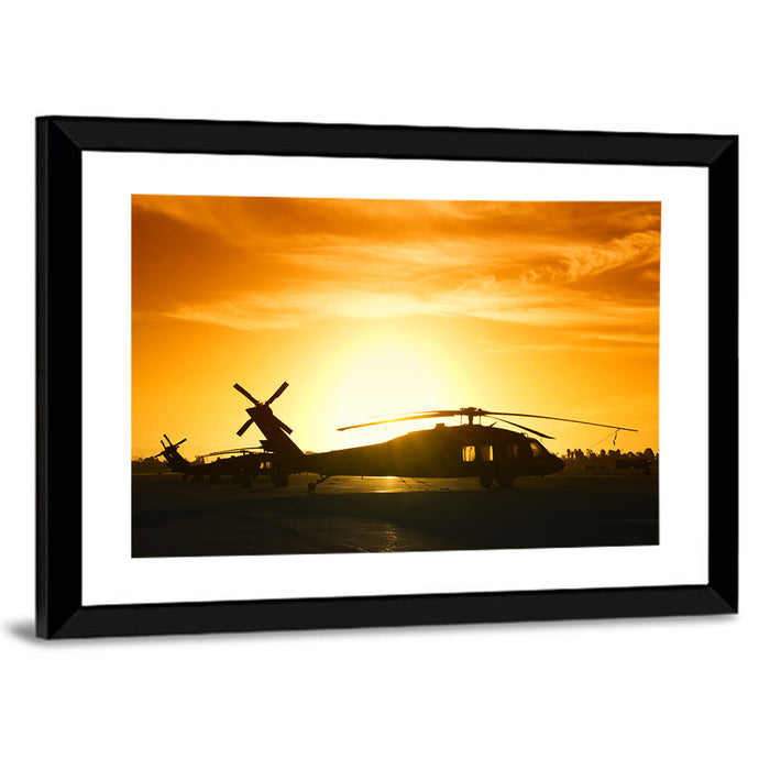 Helicopter Squadron at Sunset Wall Art as a framed print
