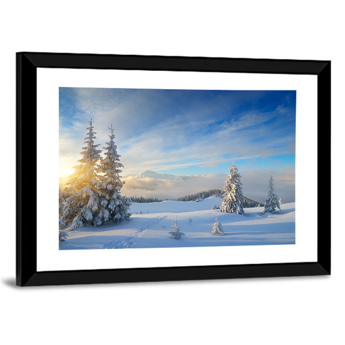Carpathian Winter Sunrise Wall Art as a framed print