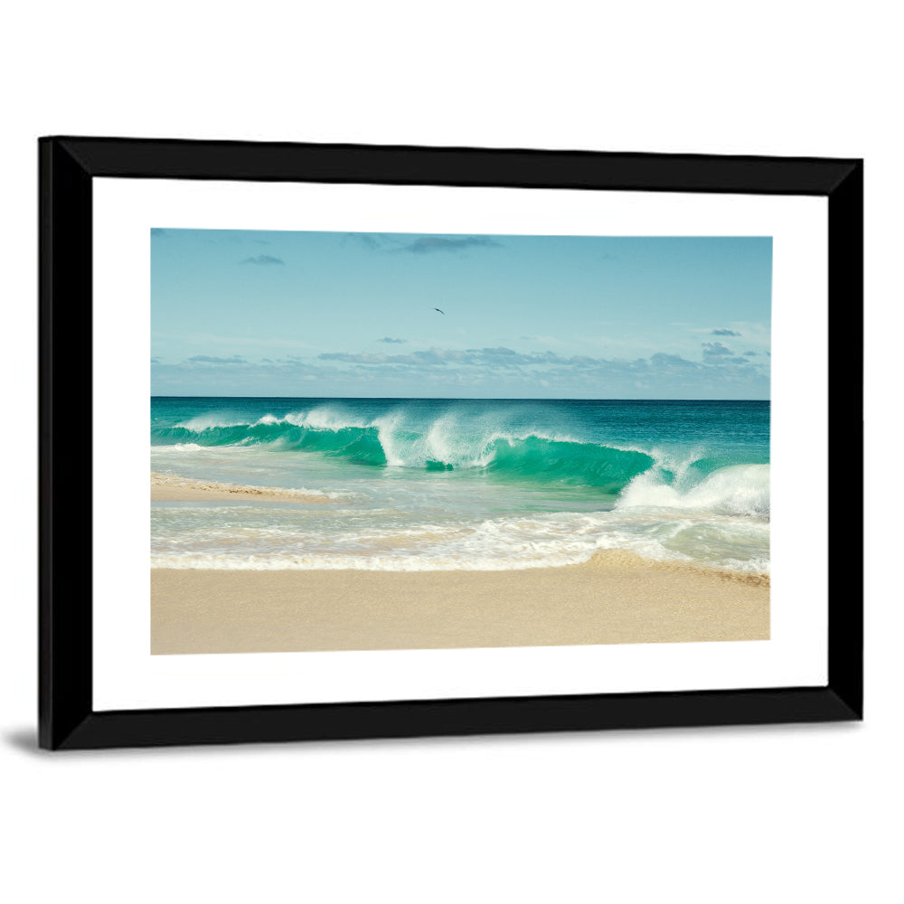 Turquoise Wave on Sandy Beach Wall Art