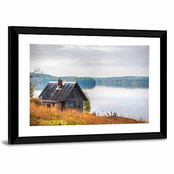 Salmon Lake Cabin Wall Art as a framed print