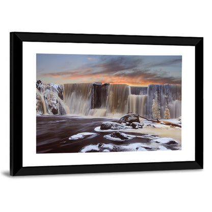 Frozen Waterfall at Sunset Wall Art