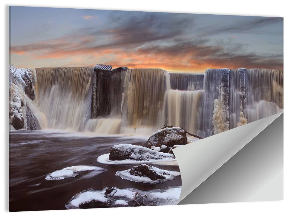 Frozen Waterfall at Sunset Wall Art