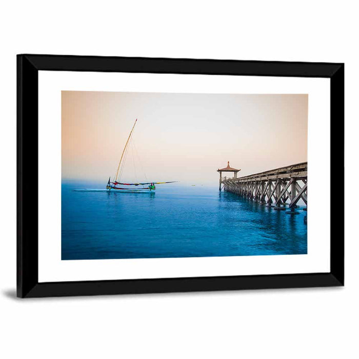 Outrigger Boat and Pier Wall Art as a framed print