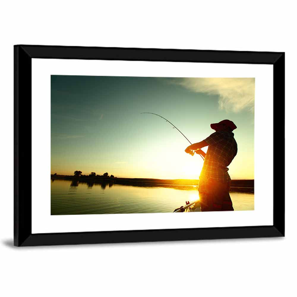 Sunset Fisherman Silhouette Wall Art