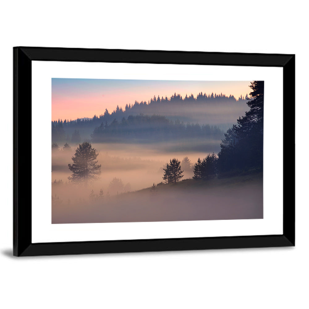 Misty Sunrise Forest Wall Art