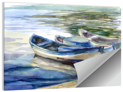 Watercolour Lake Boats Wall Art