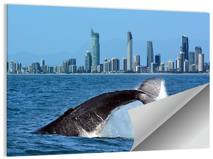 Gold Coast Whale and Skyline Wall Art as a poster print