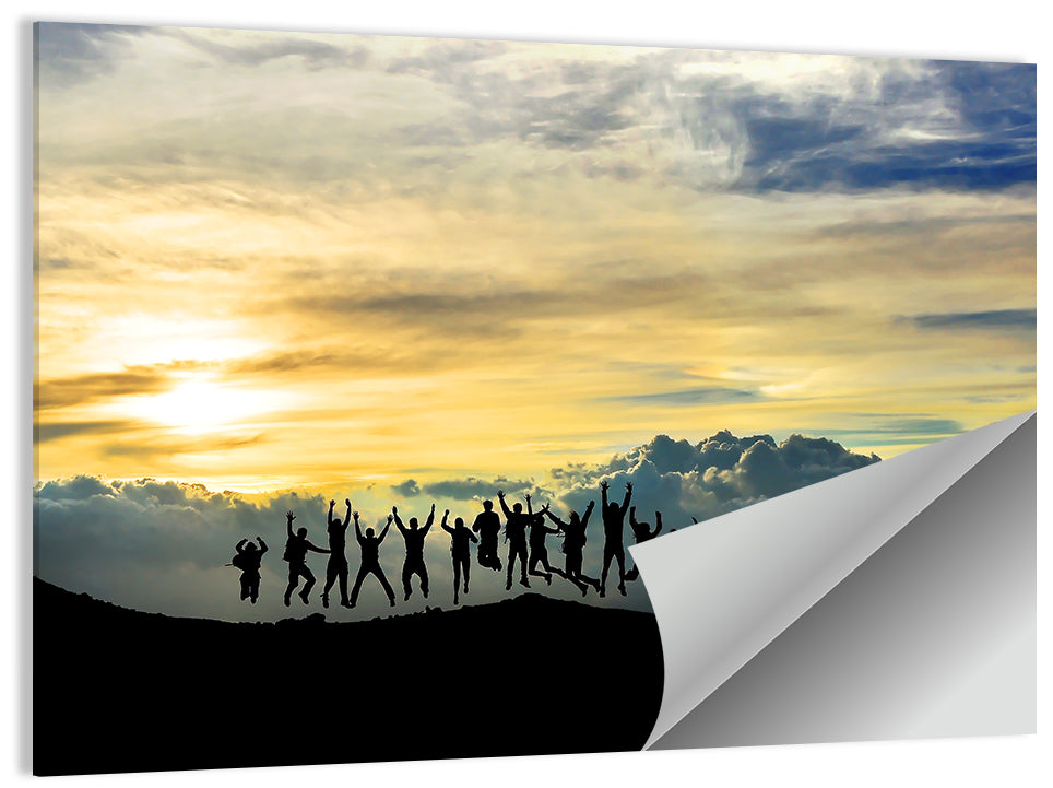 Golden Team Silhouettes at Sunset Wall Art