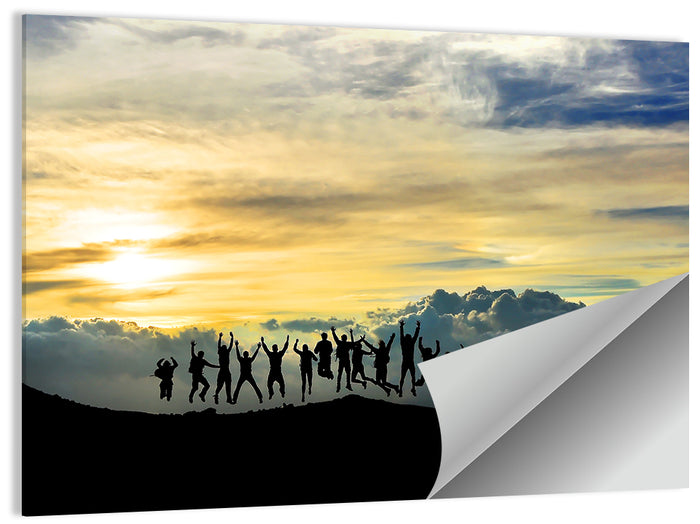 Golden Team Silhouettes at Sunset Wall Art as a poster print