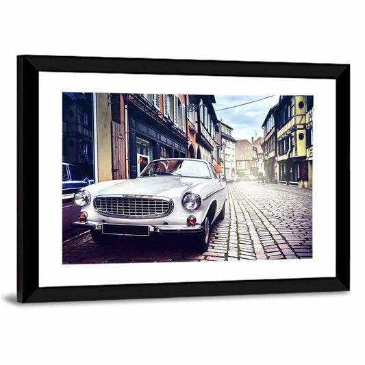 Vintage Car on Cobblestone Street Wall Art