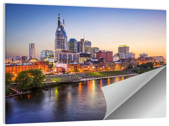 Nashville Skyline Over the Cumberland River Wall Art as a poster print