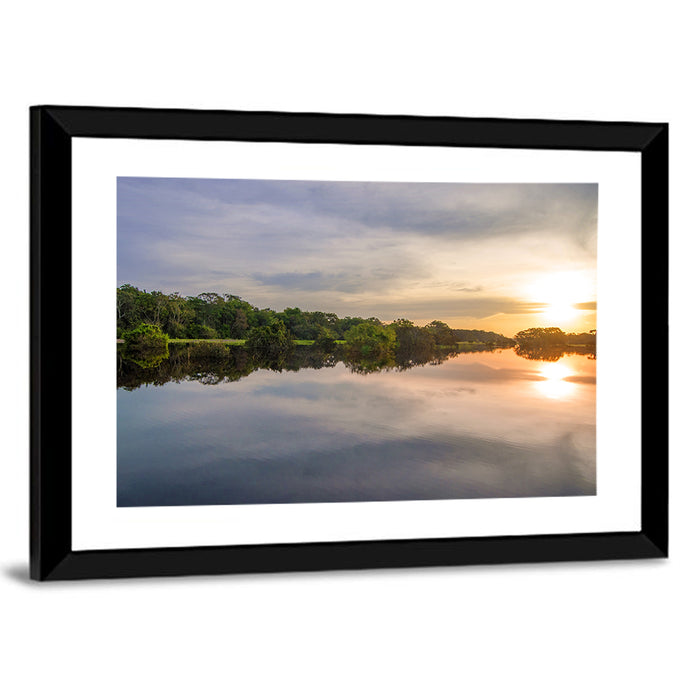 Amazon River Sunset Reflection Wall Art as a framed print