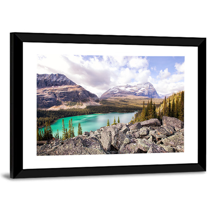 Lake Ohara Rocky Shore Wall Art as a framed print