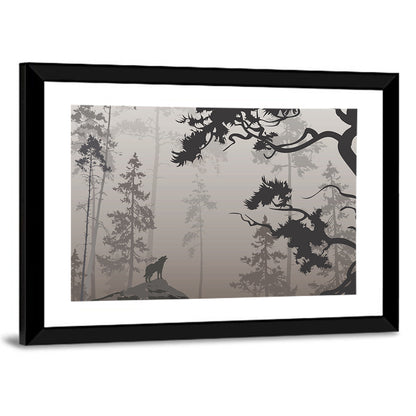 Howling Wolf in Misty Forest Wall Art