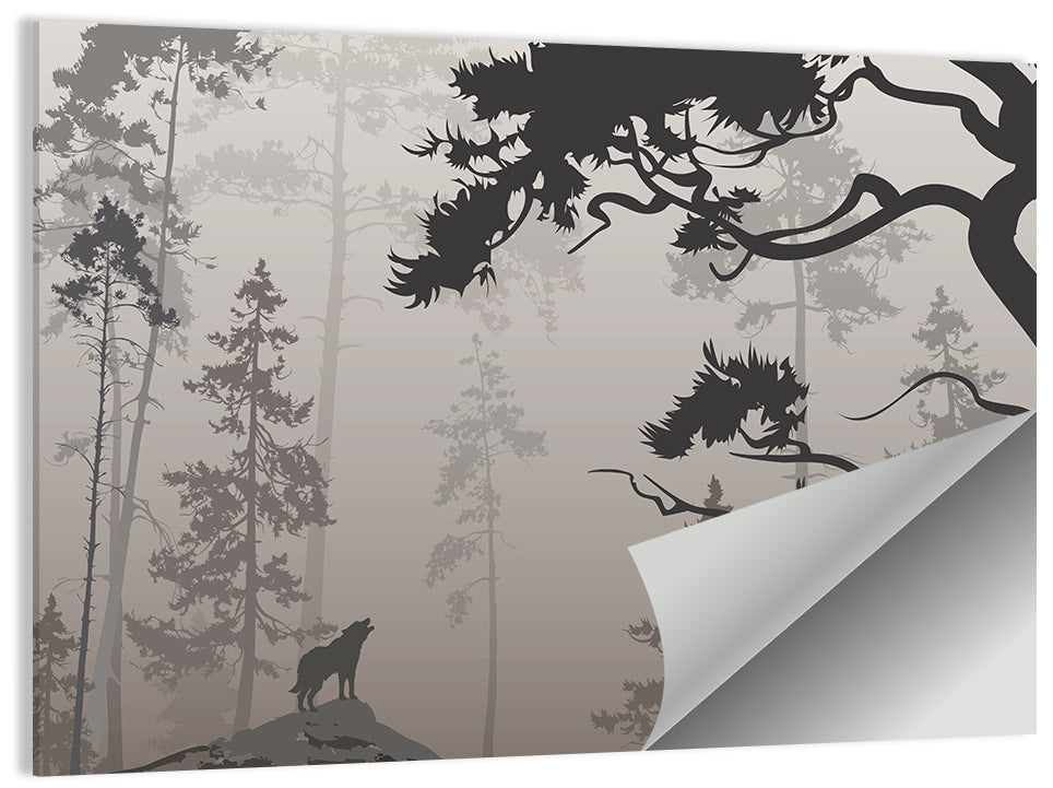 Howling Wolf in Misty Forest Wall Art