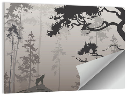 Howling Wolf in Misty Forest Wall Art