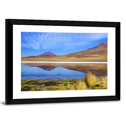 Red Lagoon Flamingo Reflection Wall Art