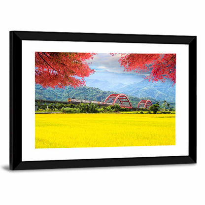 Autumn Train Over Taiwan Rice Fields Wall Art