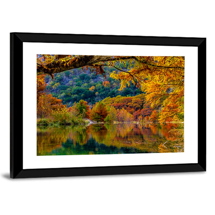 Frio River Autumn Reflection Wall Art as a framed print