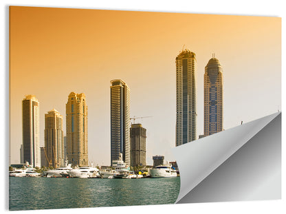 Dubai Marina Sunset Skyline with Yachts Wall Art