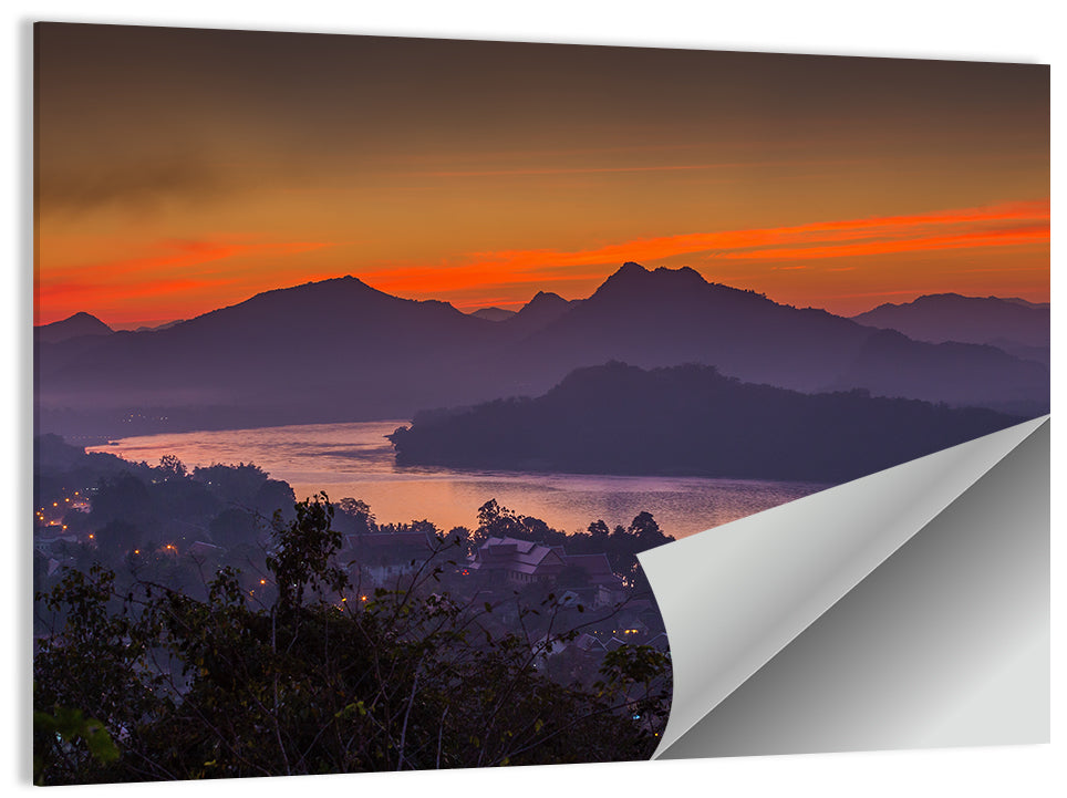 Luang Prabang Sunset Over Mekong Wall Art, poster print, landscape
