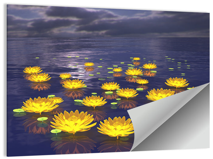 Floating Lotus at Dusk Wall Art as a poster print