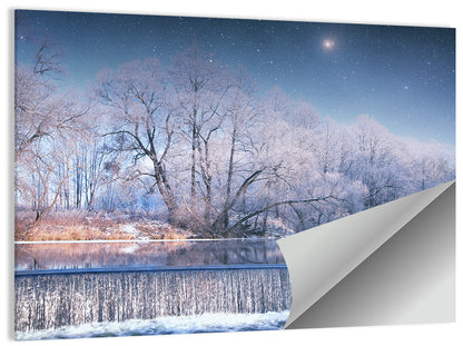 Starlit Winter Waterfall Wall Art