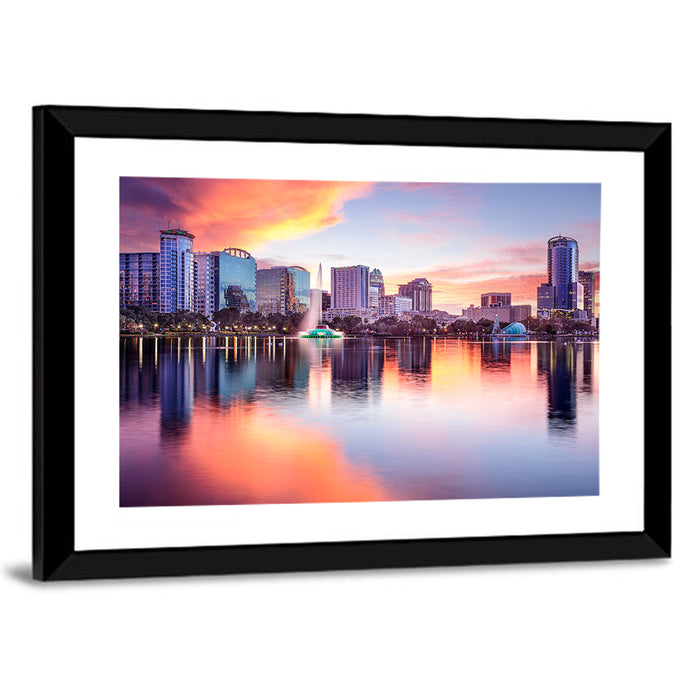 Lake Eola Sunset Orlando Wall Art as a framed print