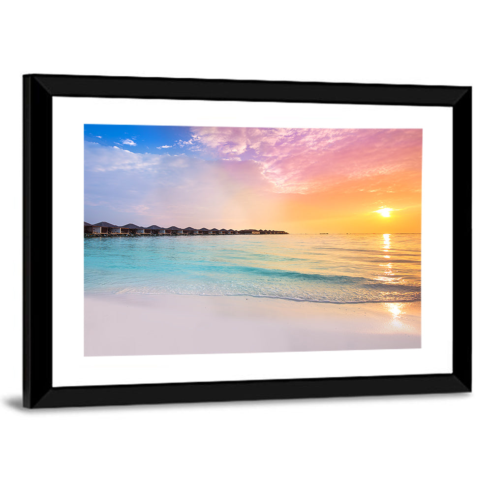 Overwater Bungalows at Sunset Wall Art