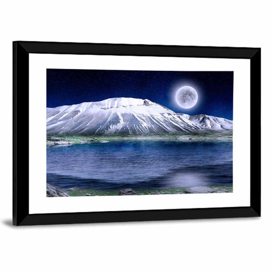 Moonlit Winter Mountain Lake Wall Art