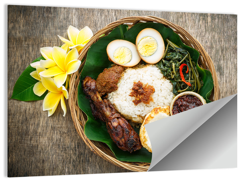 Nasi Campur in Woven Basket Wall Art