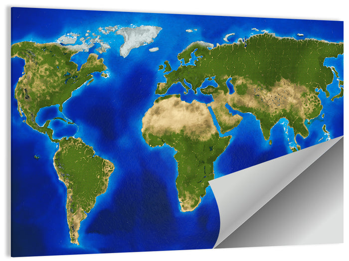 Satellite-style Blue World Map Wall Art as a poster print