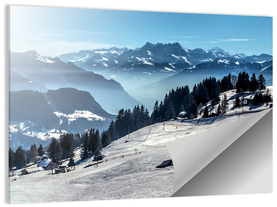 Sunlit Alpine Ski Slope Wall Art