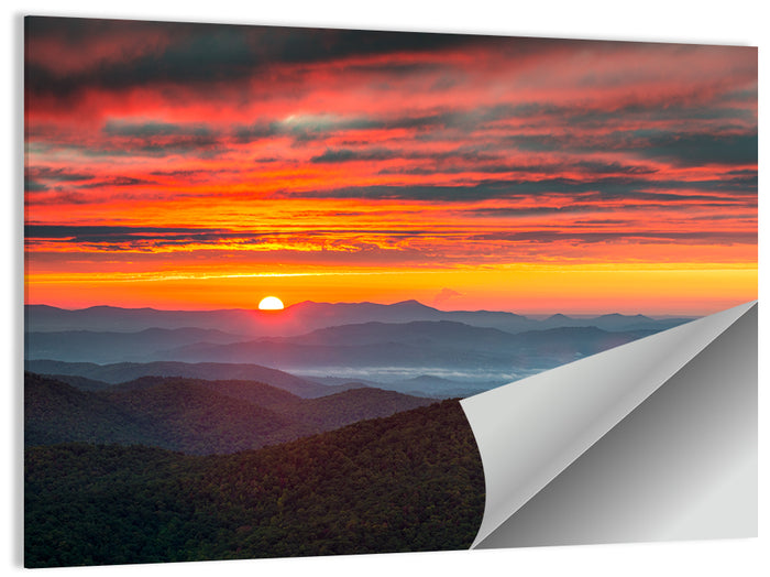 Blue Ridge Sunrise Over Misty Ridges Wall Art as a poster print