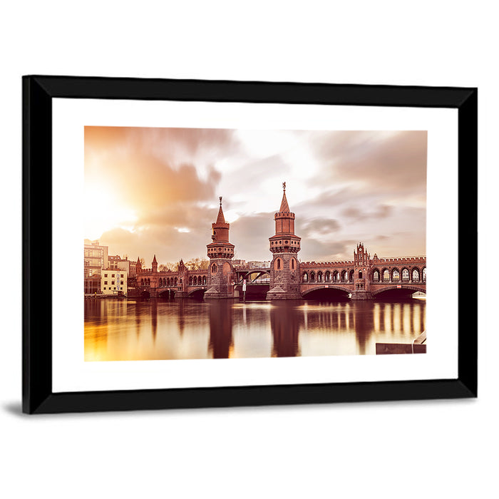 Oberbaumbruecke Sunset Reflection Berlin Wall Art as a framed print