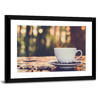 Steaming White Coffee Cup Wall Art