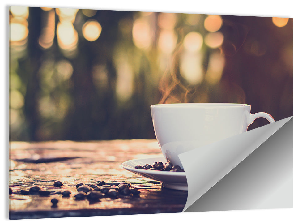 Steaming White Coffee Cup Wall Art