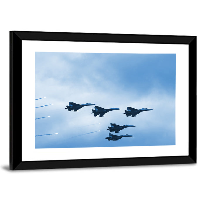 Five Fighter Jets in Formation Wall Art as a framed print
