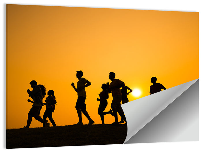 Six Runners Silhouette at Golden Sunset Wall Art as a poster print