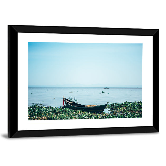 Red Ribbon Boat on Lake Victoria Wall Art as a framed print
