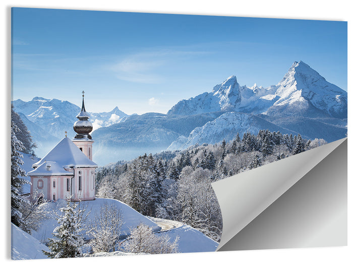 Maria Gern Church and Watzmann in Winter Wall Art as a poster print